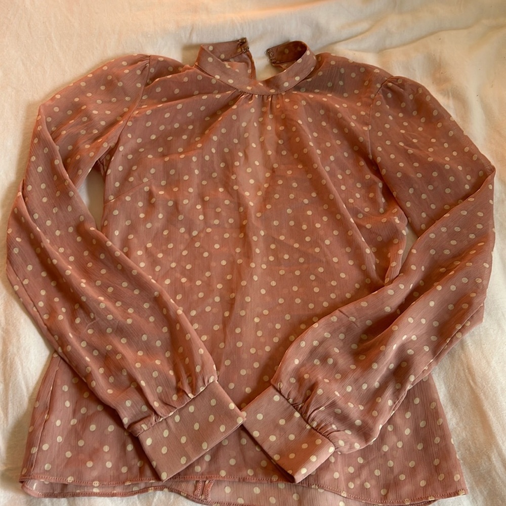 {the Reformation} Sheer Mockneck Polka Dot Blouse
